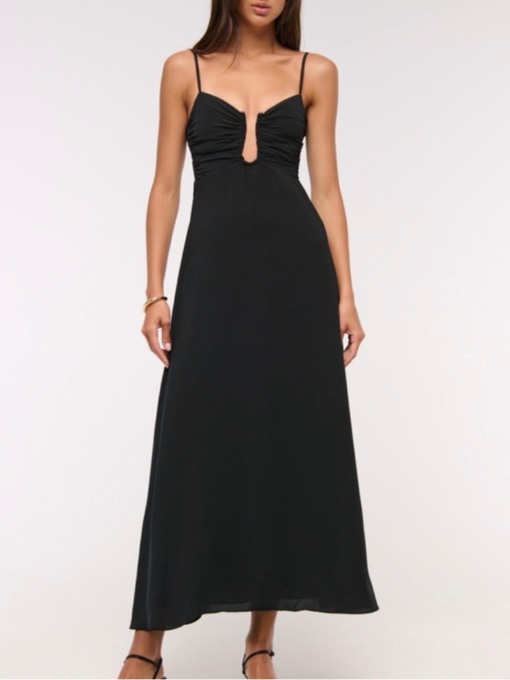 Abercrombie & Fitch Black Ruched-Keyhole Spaghetti-Strap Maxi Dress NWT